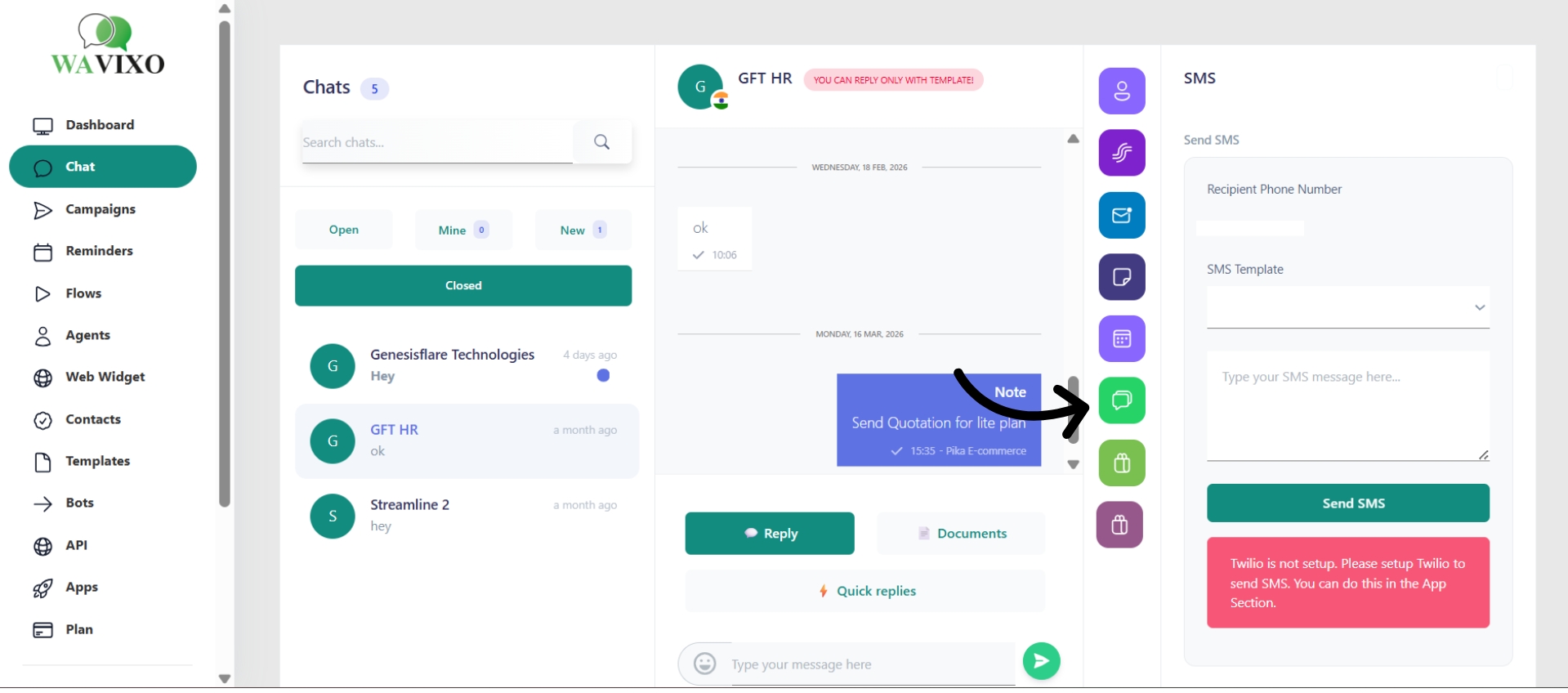 Send SMS to customers